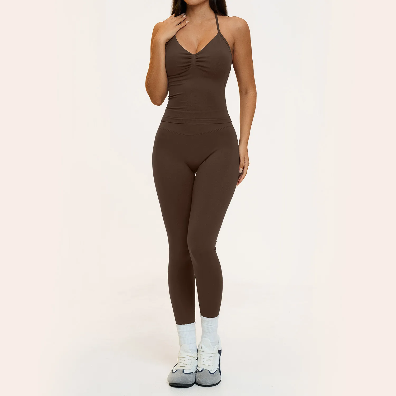 Quick Drying Yoga Shorts Halterneck Vest Cross Back Sling Bras Seamless Leggings for Women 7 Piece Set FGBTZ4535