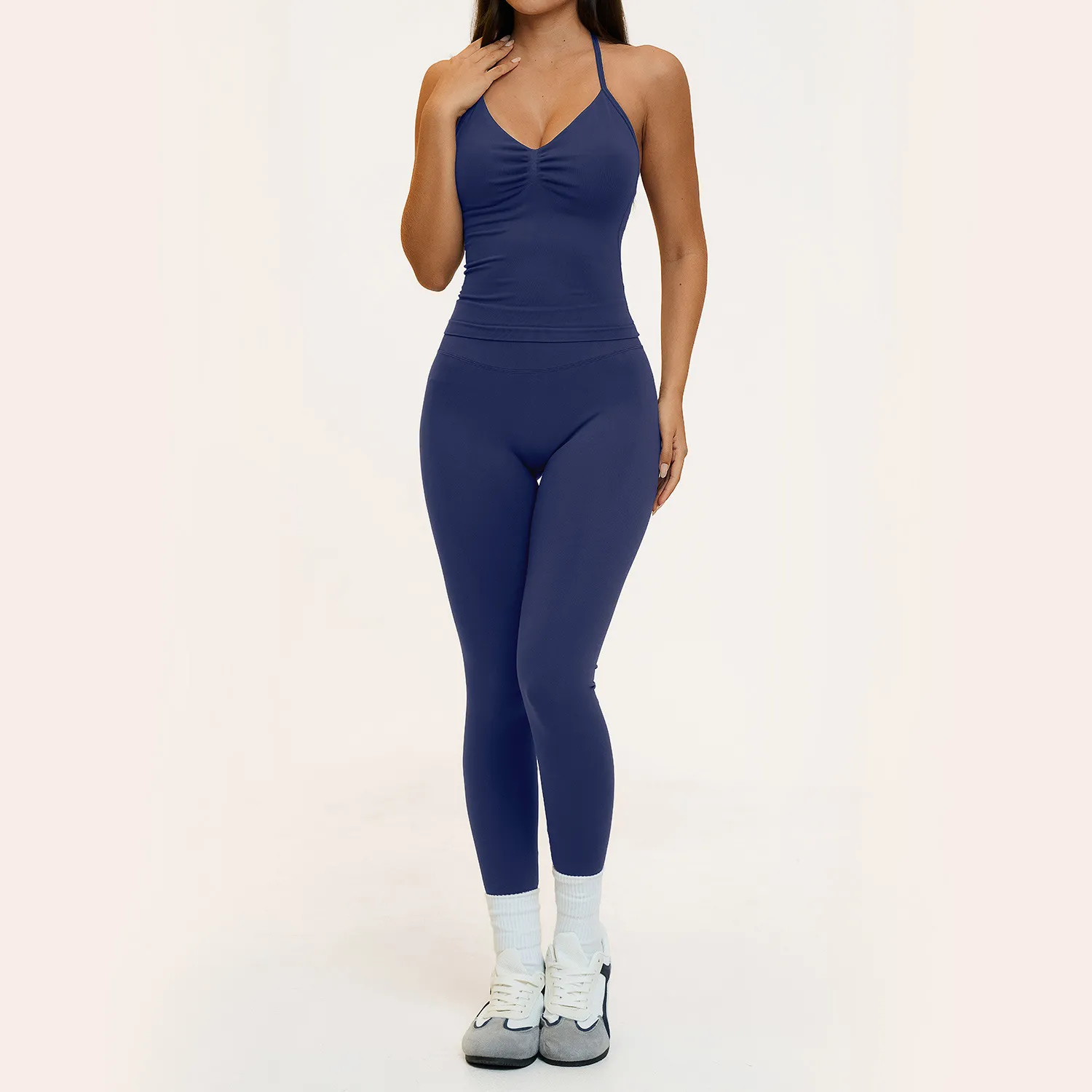 Quick Drying Yoga Shorts Halterneck Vest Cross Back Sling Bras Seamless Leggings for Women 7 Piece Set FGBTZ4535
