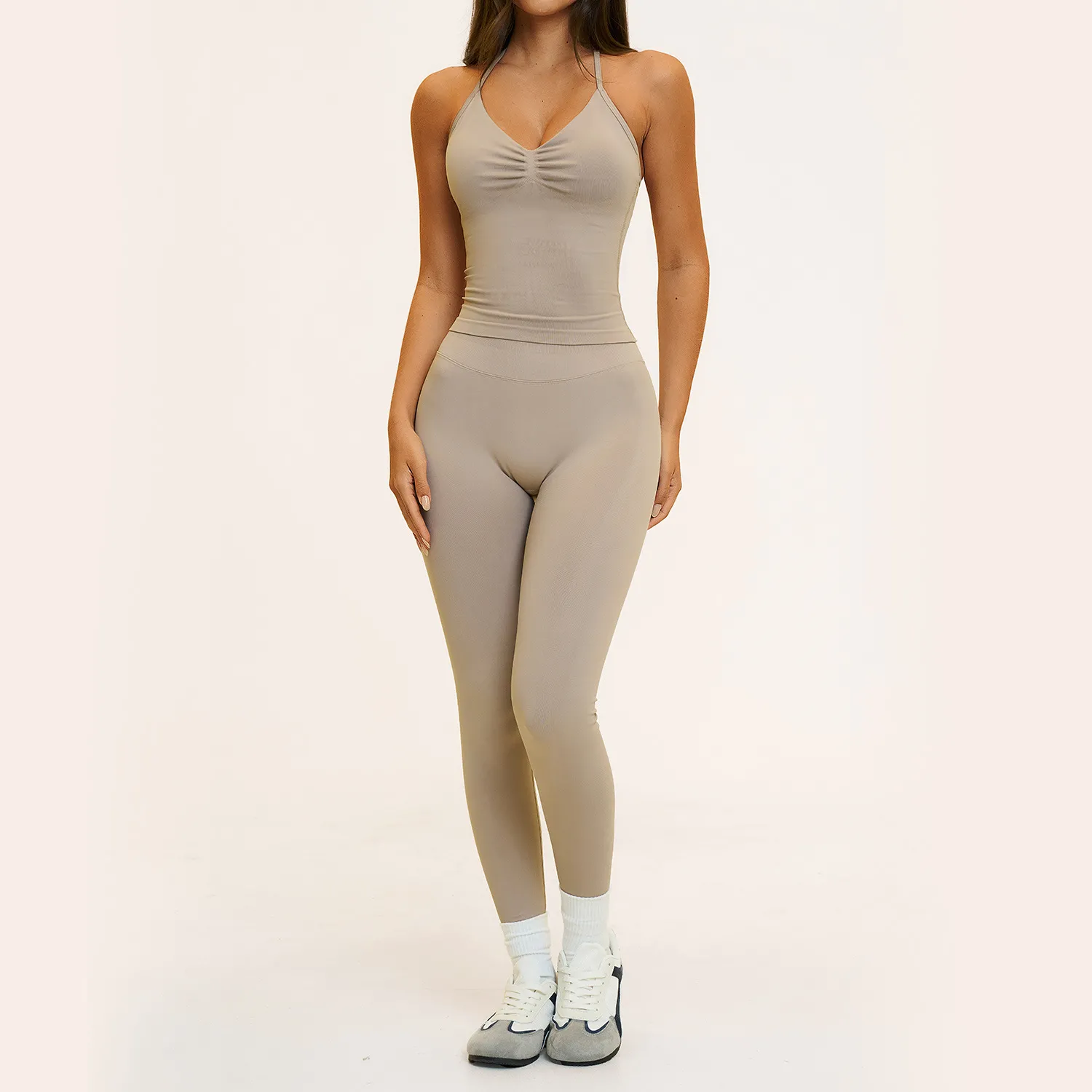 Quick Drying Yoga Shorts Halterneck Vest Cross Back Sling Bras Seamless Leggings for Women 7 Piece Set FGBTZ4535