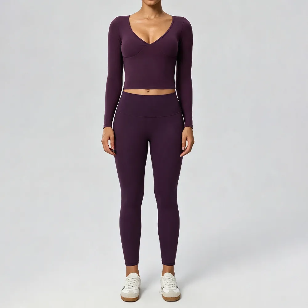Plum purple long sleeves tops+leggings