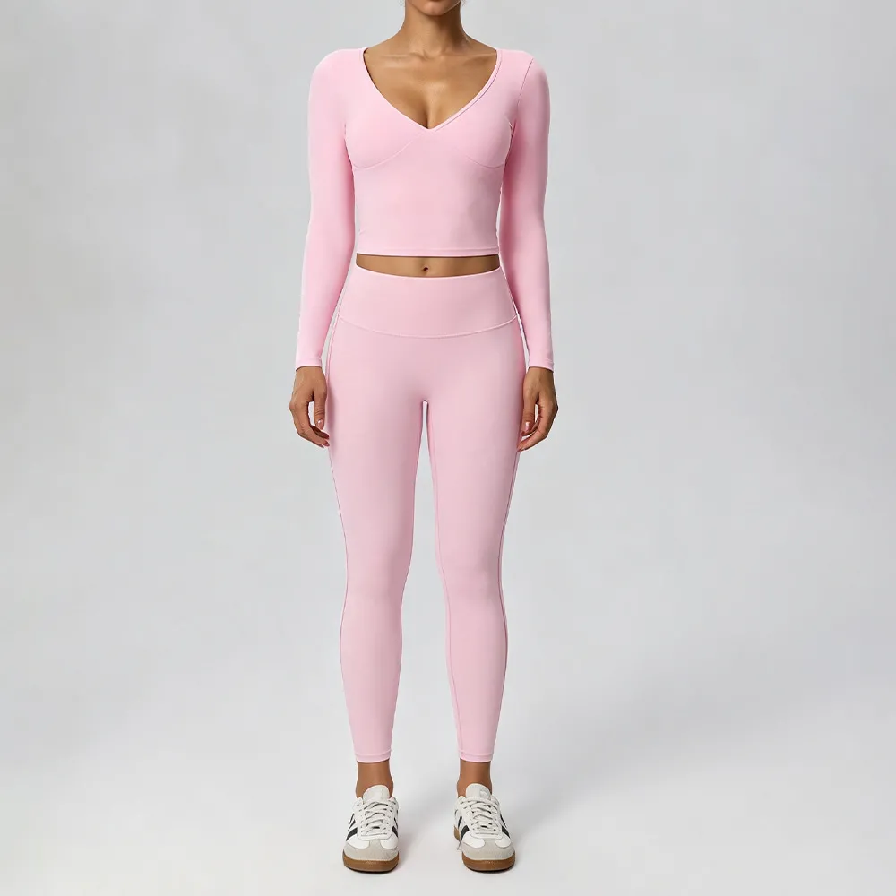 Pink long sleeves tops+leggings