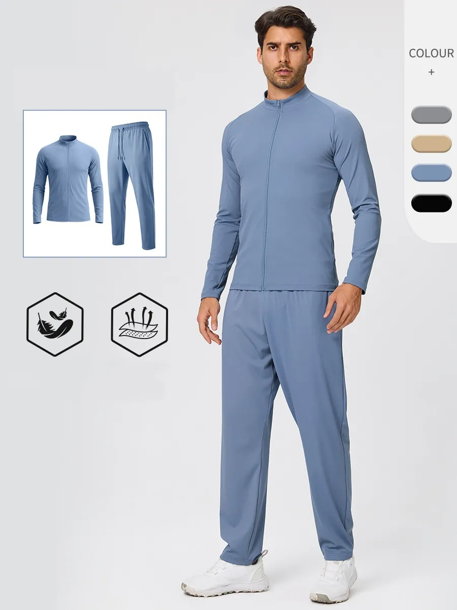 Men's Casual Two Piece Solid Tracksuit Set Gym Fitness Sports Wear EFGBYEL-61616+51345