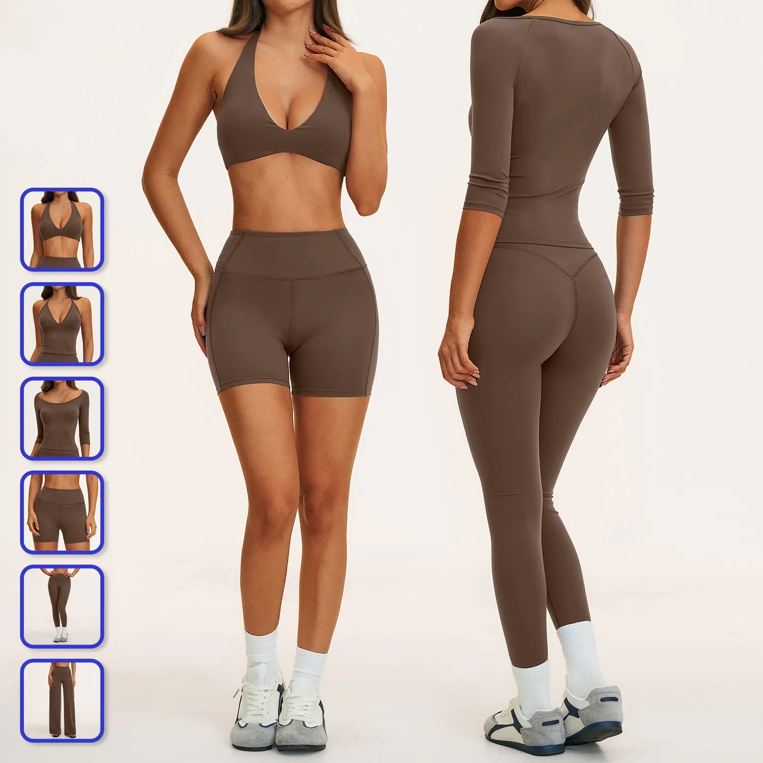 Women Active Wears Yoga Sets Halter Bra Tank Top Legging Pants Outdoor Gym Sportswear Outfits FGBTZ5575