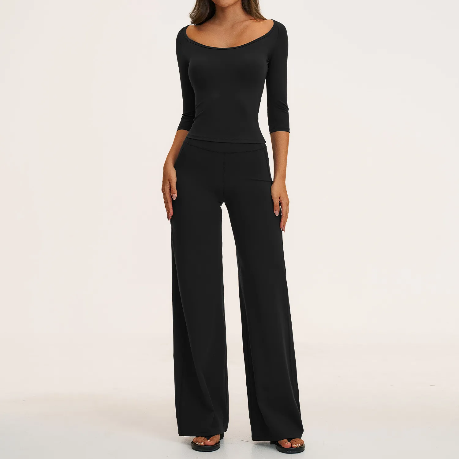 Black 3/4 length sleeves tops+pants