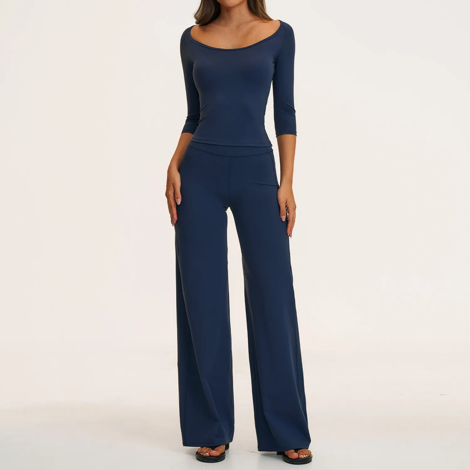 Navy 3/4 length sleeves tops+pants