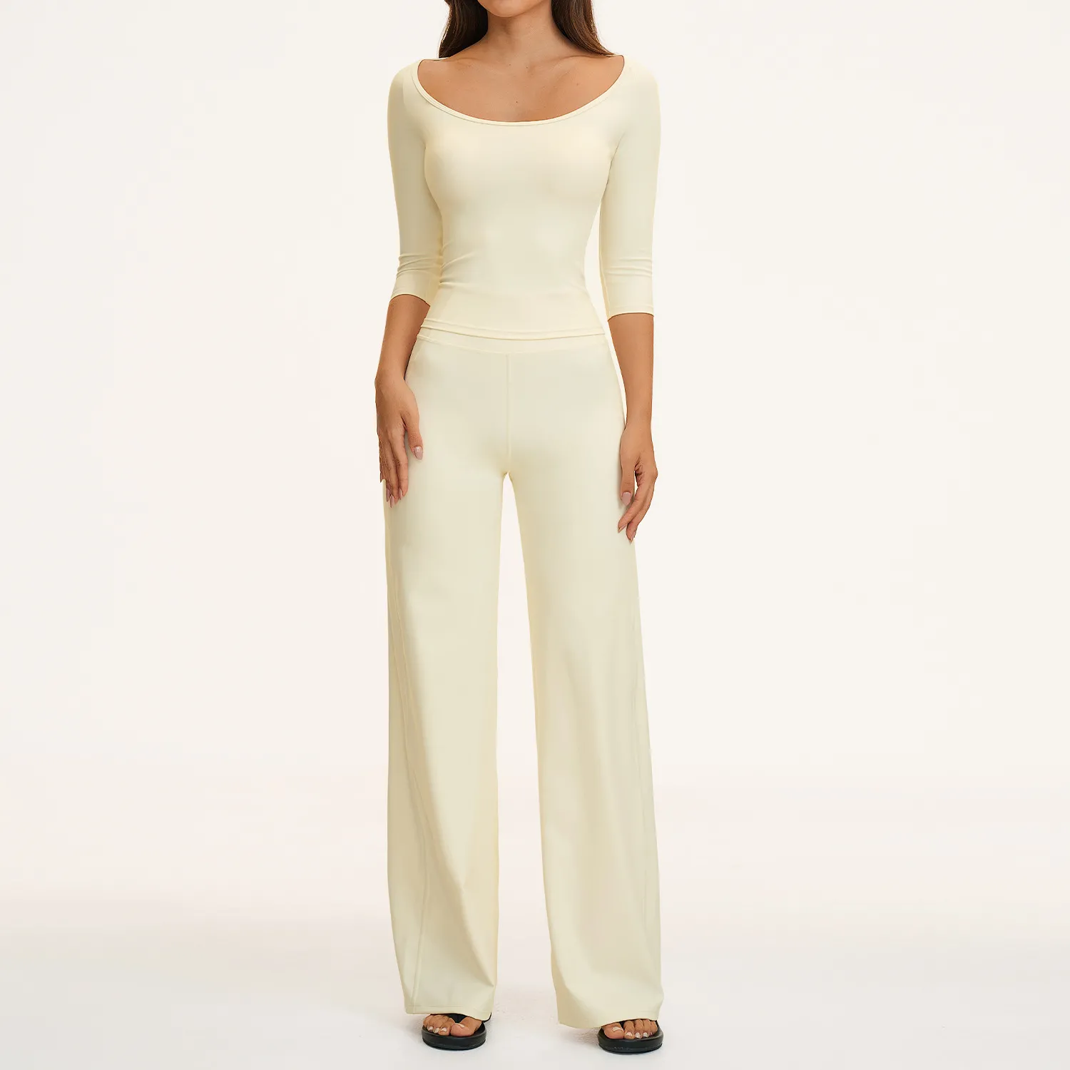 Cream 3/4 length sleeves tops+pants