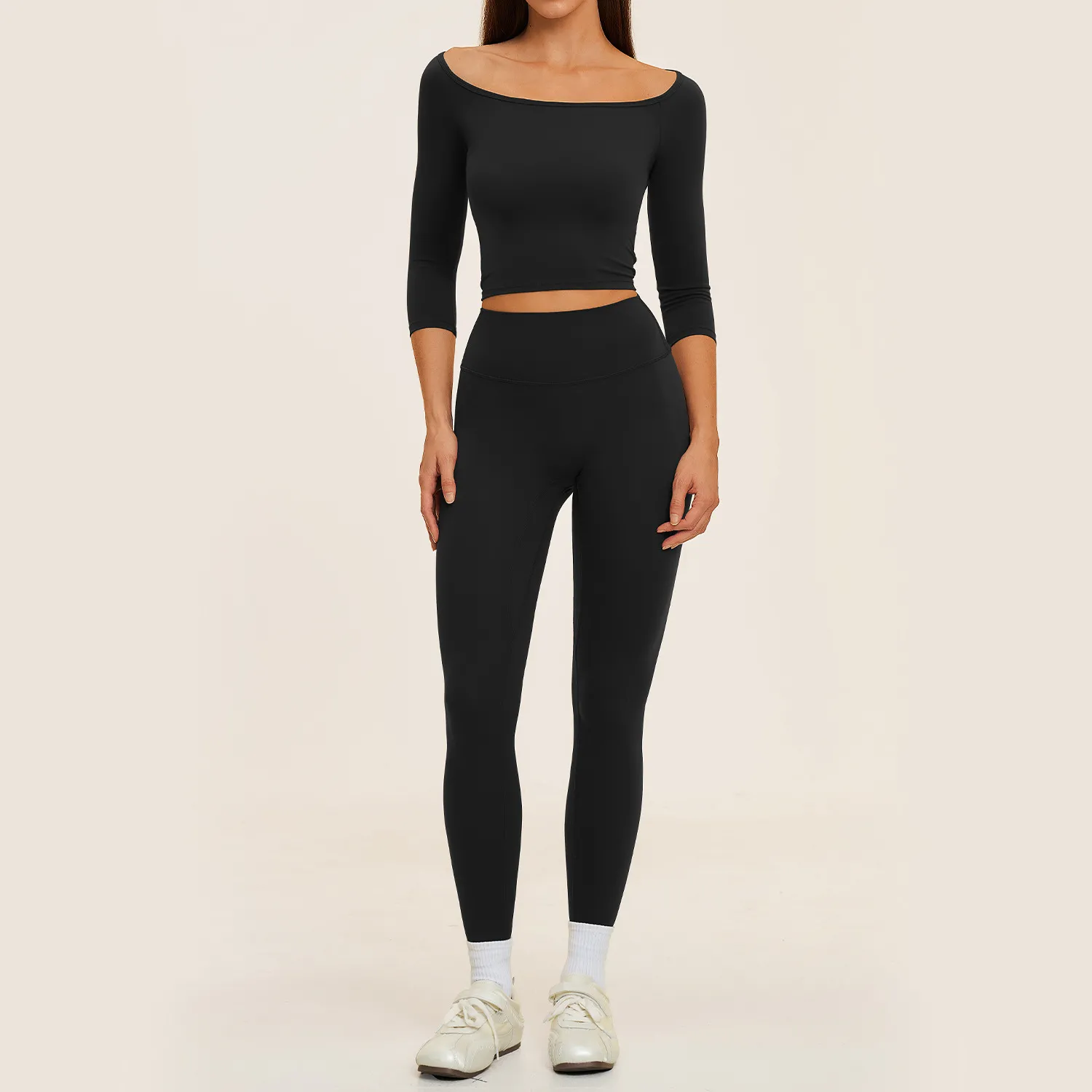 Black 3/4 length sleeves tops+leggings