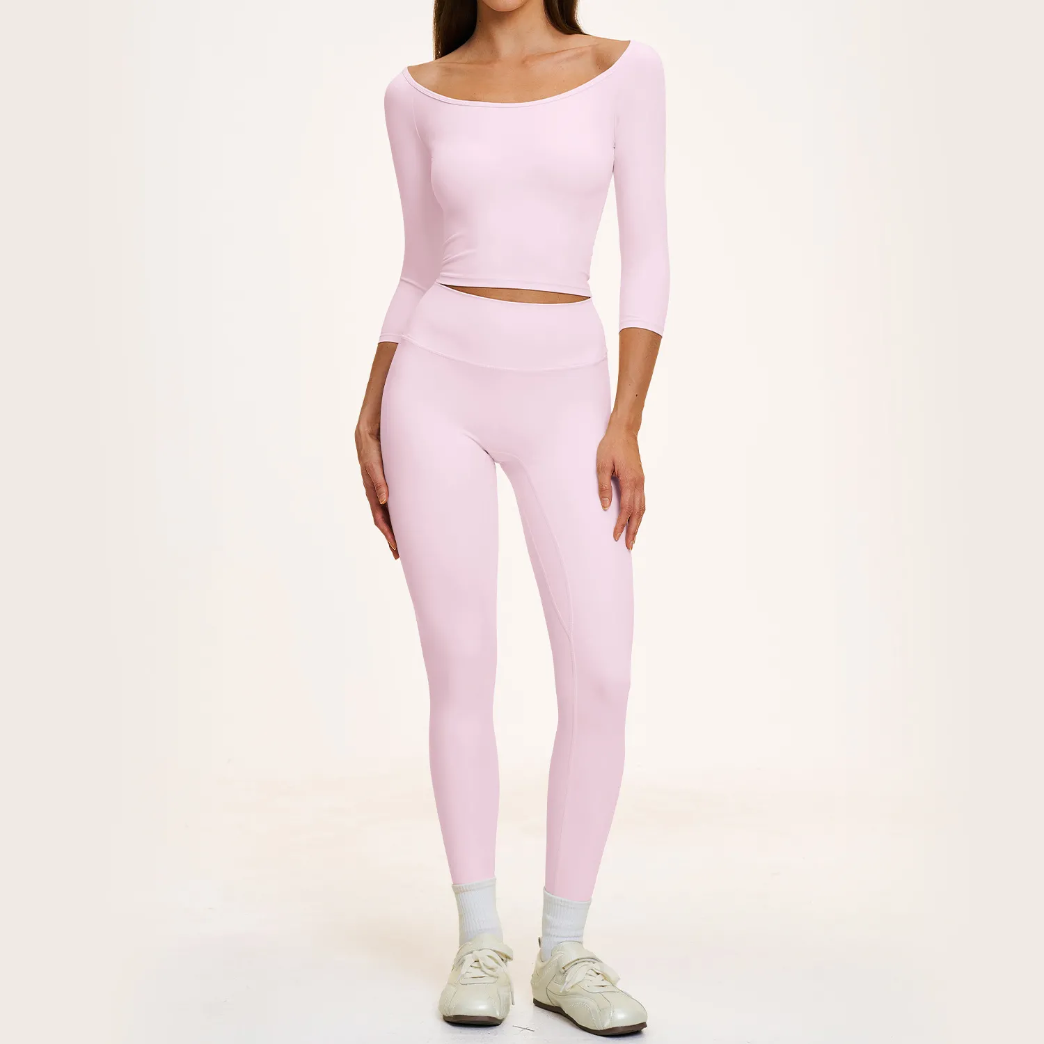 Baby pink 3/4 length sleeves tops+leggings