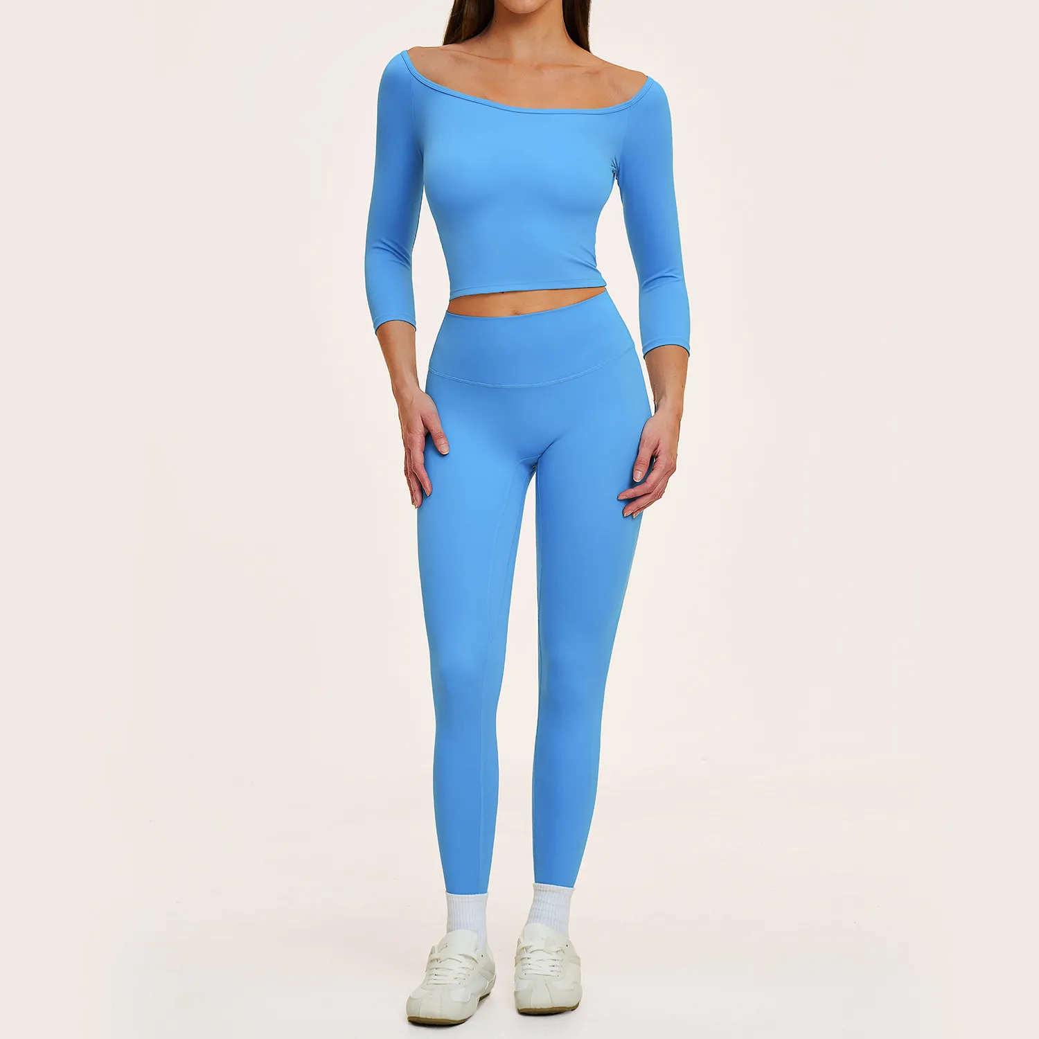 Blue 3/4 length sleeves tops+leggings