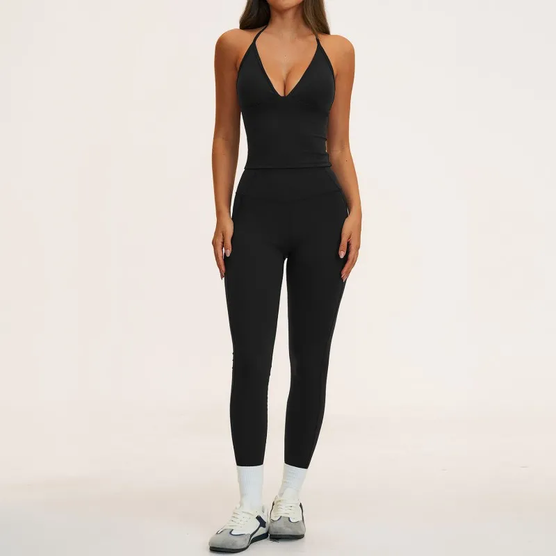 Women Active Wears Yoga Sets Halter Bra Tank Top Legging Pants Outdoor Gym Sportswear Outfits FGBTZ5575