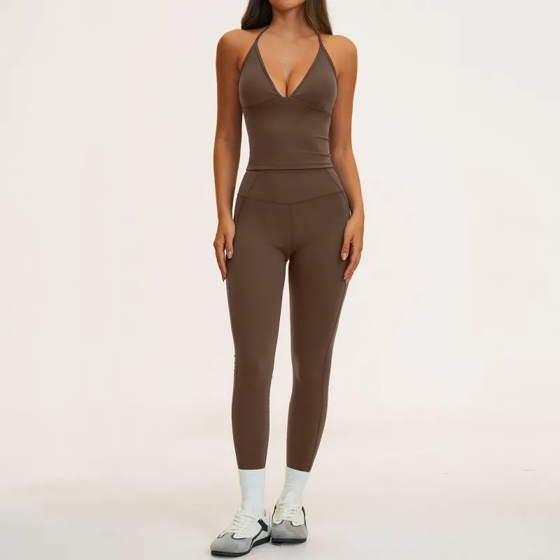 Women Active Wears Yoga Sets Halter Bra Tank Top Legging Pants Outdoor Gym Sportswear Outfits FGBTZ5575