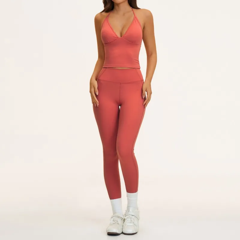 Women Active Wears Yoga Sets Halter Bra Tank Top Legging Pants Outdoor Gym Sportswear Outfits FGBTZ5575