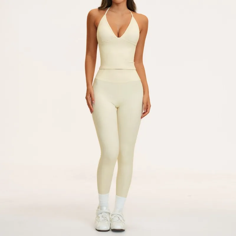 Women Active Wears Yoga Sets Halter Bra Tank Top Legging Pants Outdoor Gym Sportswear Outfits FGBTZ5575