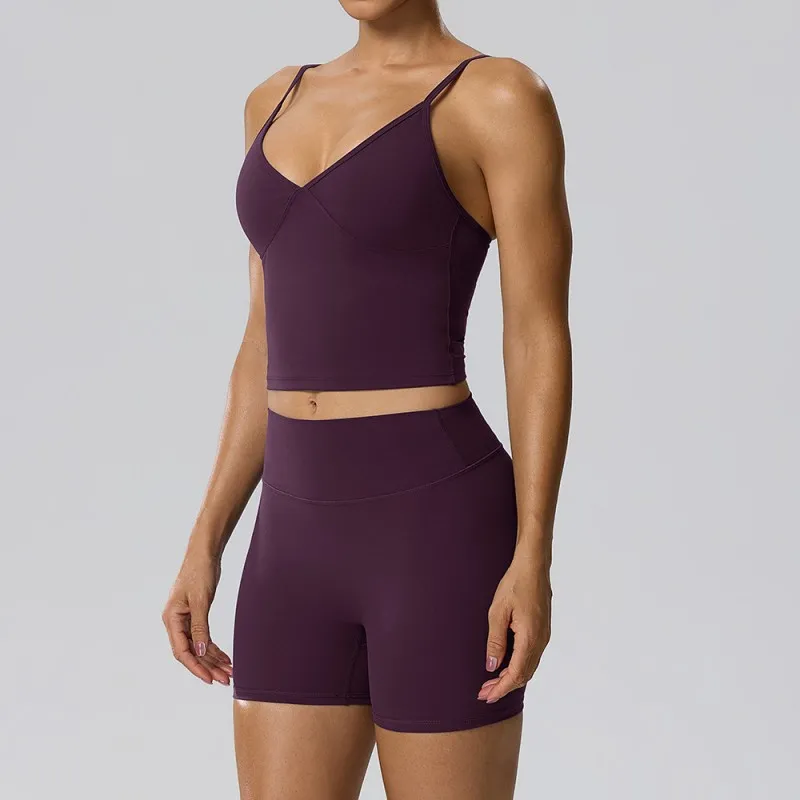 Gym Fitness Yoga Set Singlets Shorts Women Quick Dry Outdoor Running Sportswear FGB62128+62428