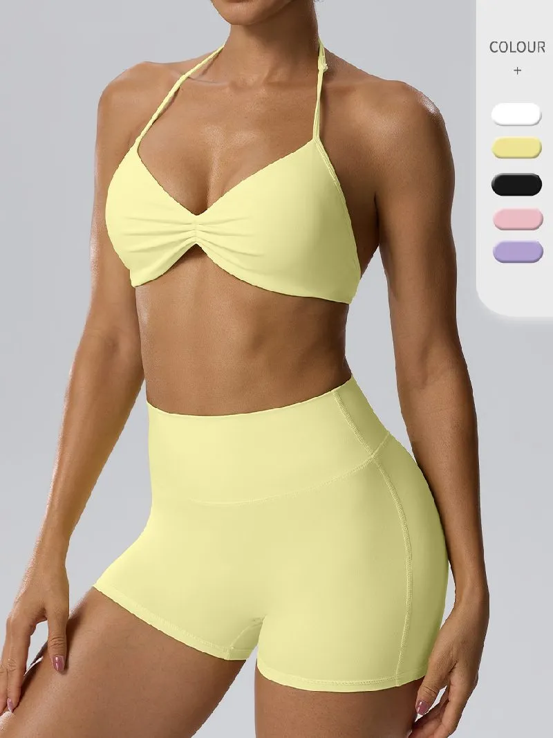 Solid Pattern Quick-drying Tight-fit Yoga Sports Fitness 2-Piece Set Women's Fitness FGBBB202+62423