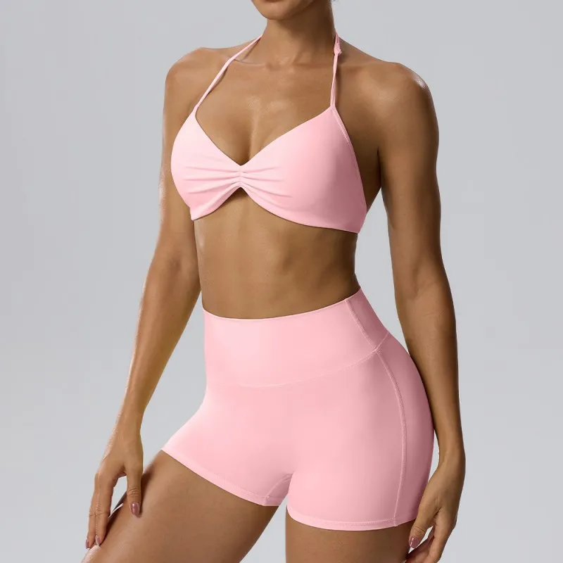 Solid Pattern Quick-drying Tight-fit Yoga Sports Fitness 2-Piece Set Women's Fitness FGBBB202+62423