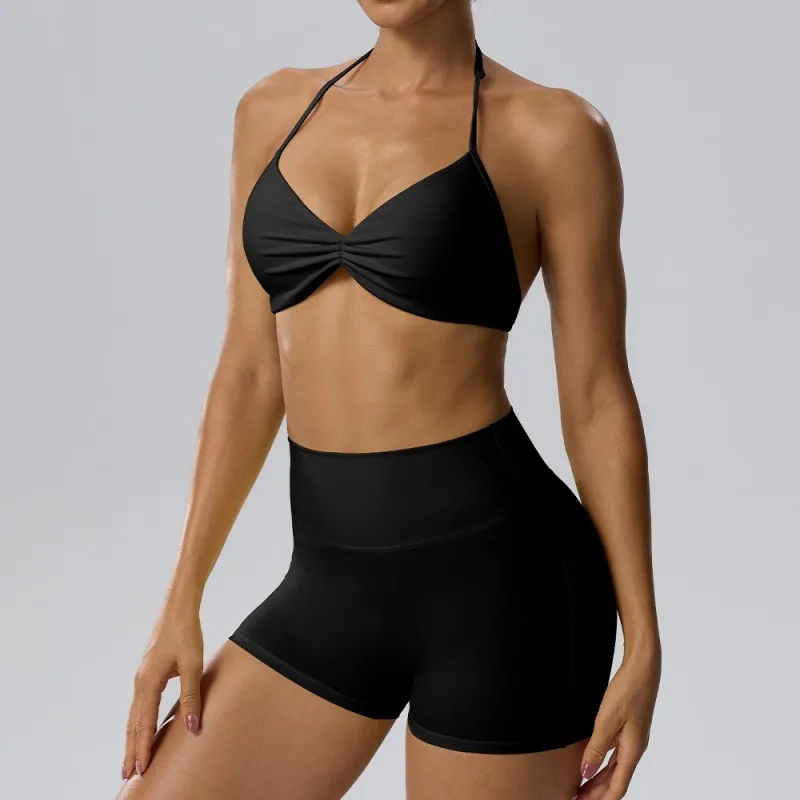 Solid Pattern Quick-drying Tight-fit Yoga Sports Fitness 2-Piece Set Women's Fitness FGBBB202+62423