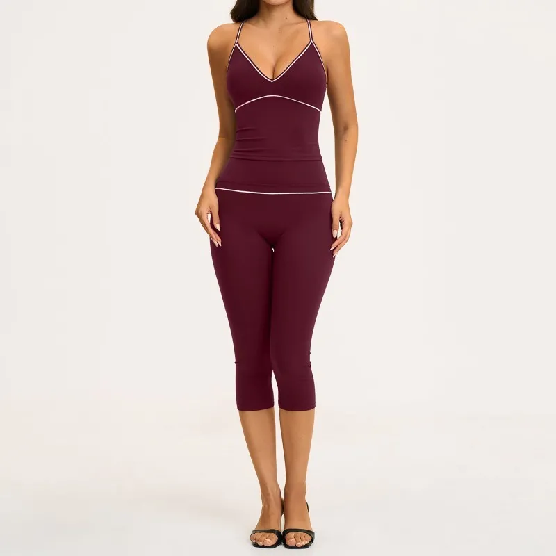 Solid Breathable Lightweight Sportswear Suit Yoga Set Gym Fitness Yoga Sets for Women FGBTZ9615