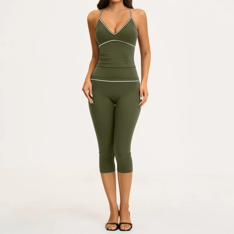 Olive  singlets+3/4 length leggings