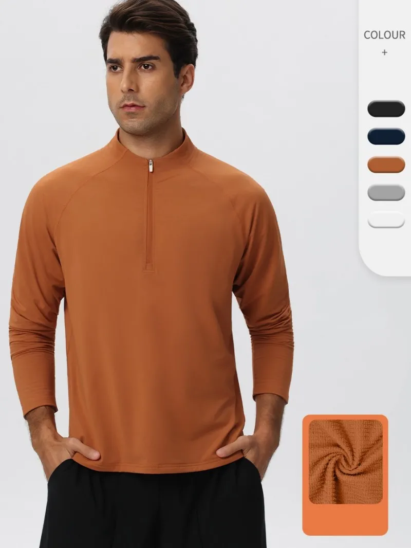 Sportswear Mens Long Sleeve 1/4 Zip Sport Shirts Bodybuilding Tshirts Outdoor Workout Gym Fitness Shirts EFGBYEL-61527