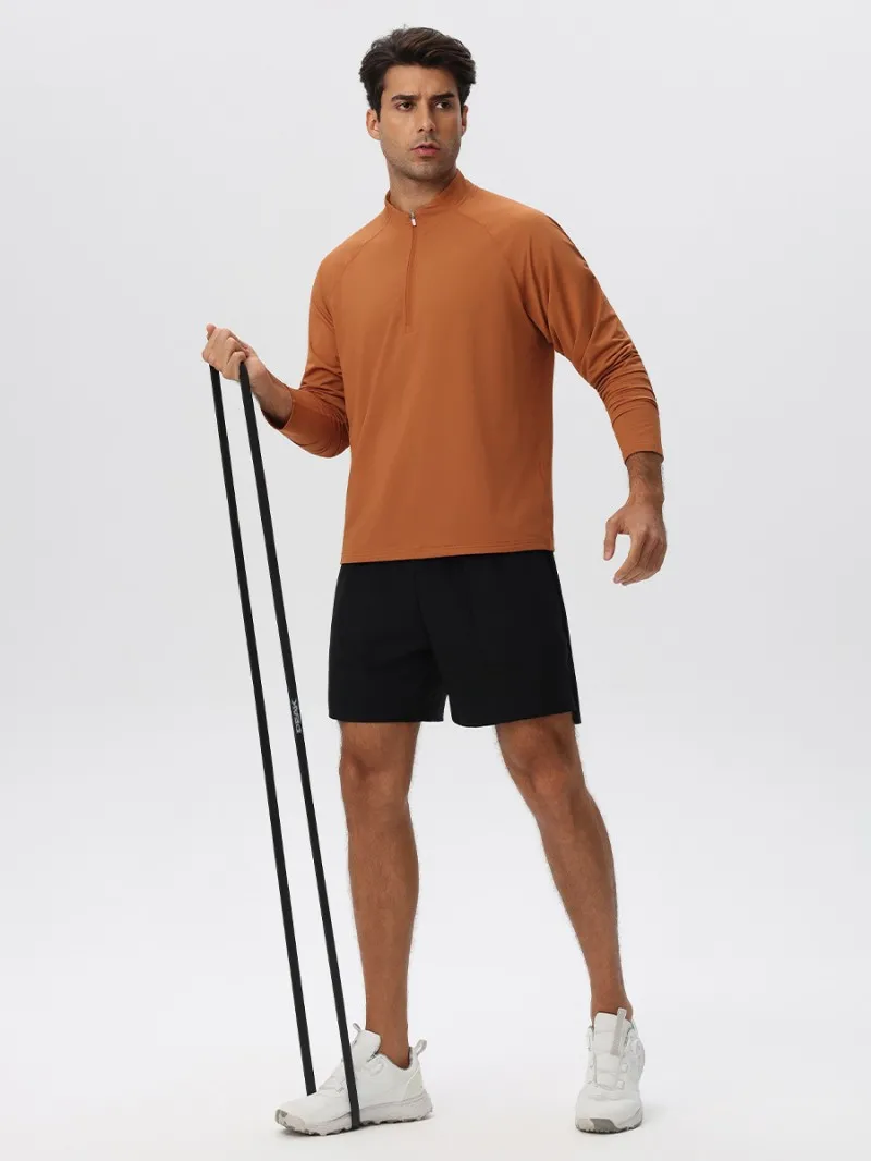 Sportswear Mens Long Sleeve 1/4 Zip Sport Shirts Bodybuilding Tshirts Outdoor Workout Gym Fitness Shirts EFGBYEL-61527