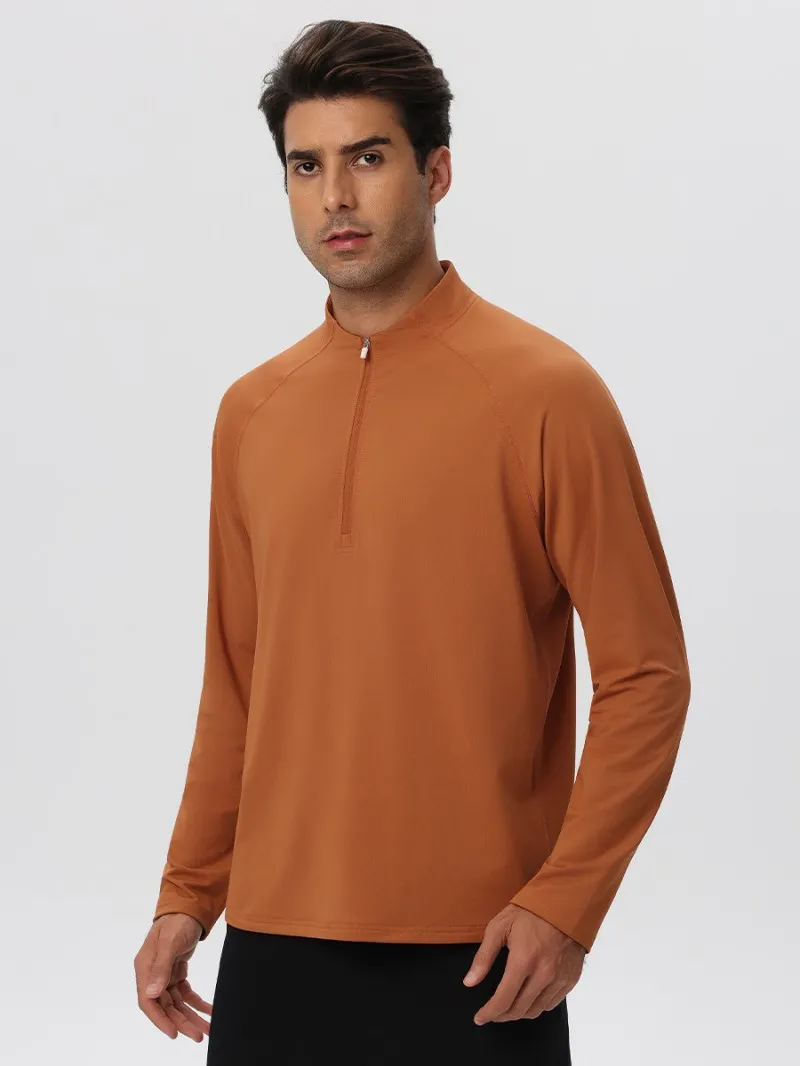Sportswear Mens Long Sleeve 1/4 Zip Sport Shirts Bodybuilding Tshirts Outdoor Workout Gym Fitness Shirts EFGBYEL-61527