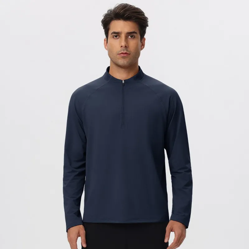 Sportswear Mens Long Sleeve 1/4 Zip Sport Shirts Bodybuilding Tshirts Outdoor Workout Gym Fitness Shirts EFGBYEL-61527