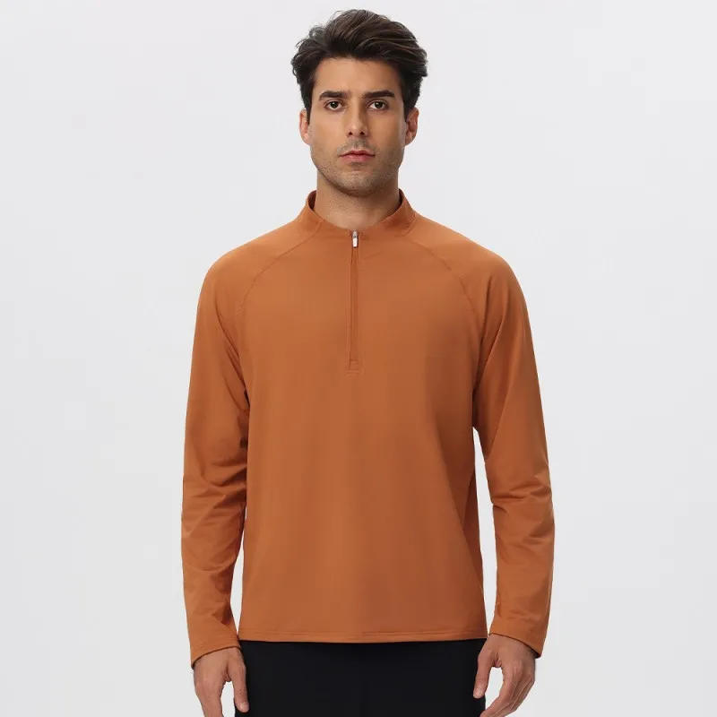 Sportswear Mens Long Sleeve 1/4 Zip Sport Shirts Bodybuilding Tshirts Outdoor Workout Gym Fitness Shirts EFGBYEL-61527
