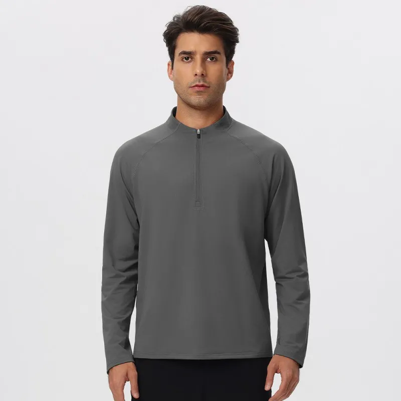 Sportswear Mens Long Sleeve 1/4 Zip Sport Shirts Bodybuilding Tshirts Outdoor Workout Gym Fitness Shirts EFGBYEL-61527