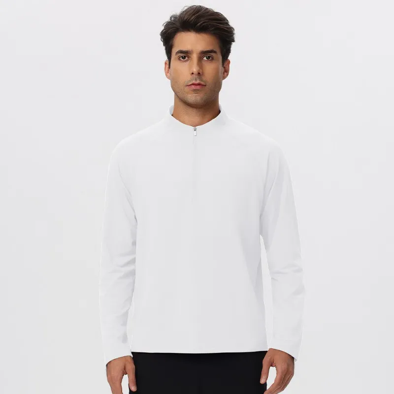 Sportswear Mens Long Sleeve 1/4 Zip Sport Shirts Bodybuilding Tshirts Outdoor Workout Gym Fitness Shirts EFGBYEL-61527