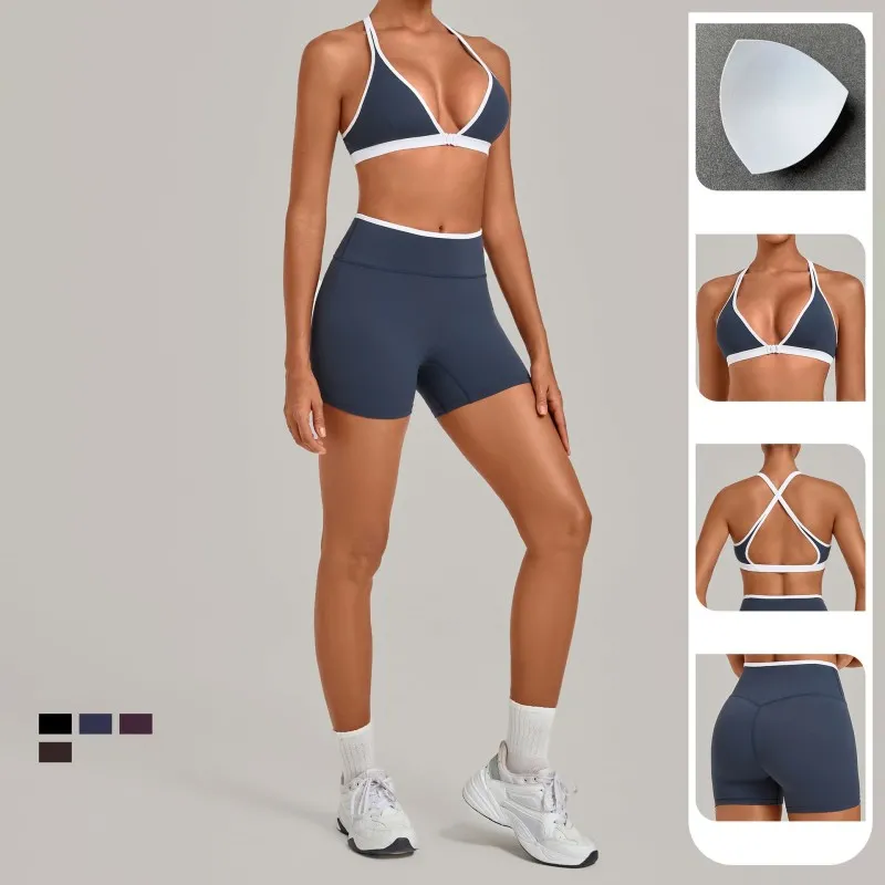Women's Yoga Set Gym Shorts & Sport Bras Workout Breathable FGB9252+8102