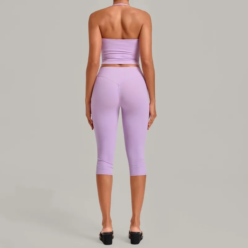 Woman 2 Piece Workout Outfits Running Activewear Sport Singlets and High Waist 3/4 Length Leggings Yoga Sets for Women FGB2712+4665