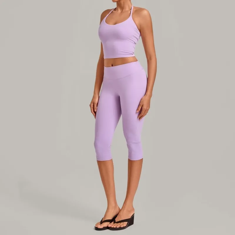 Woman 2 Piece Workout Outfits Running Activewear Sport Singlets and High Waist 3/4 Length Leggings Yoga Sets for Women FGB2712+4665