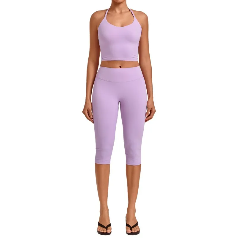 Woman 2 Piece Workout Outfits Running Activewear Sport Singlets and High Waist 3/4 Length Leggings Yoga Sets for Women FGB2712+4665