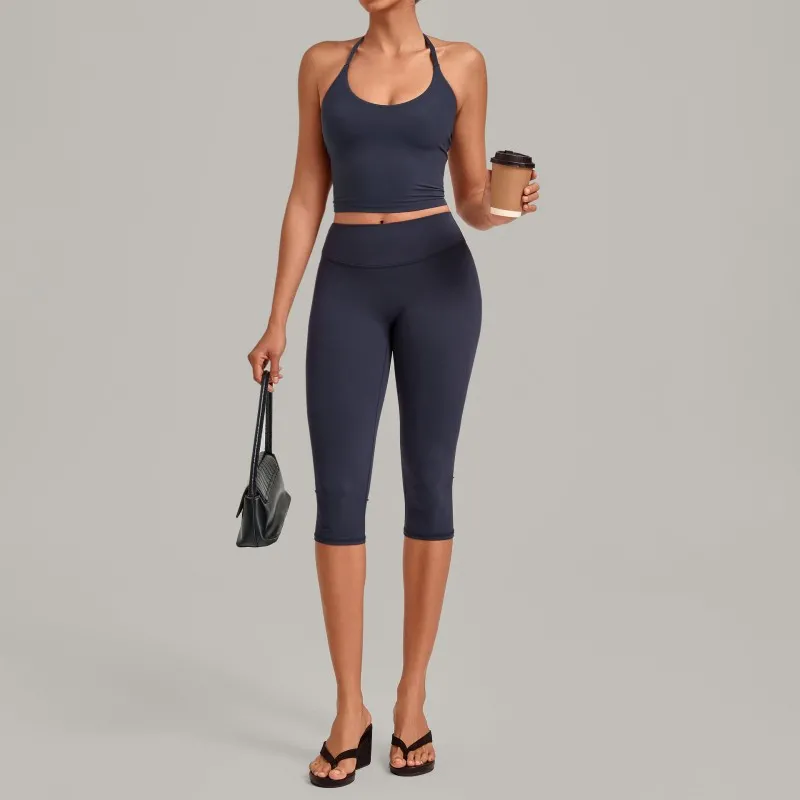 Woman 2 Piece Workout Outfits Running Activewear Sport Singlets and High Waist 3/4 Length Leggings Yoga Sets for Women FGB2712+4665