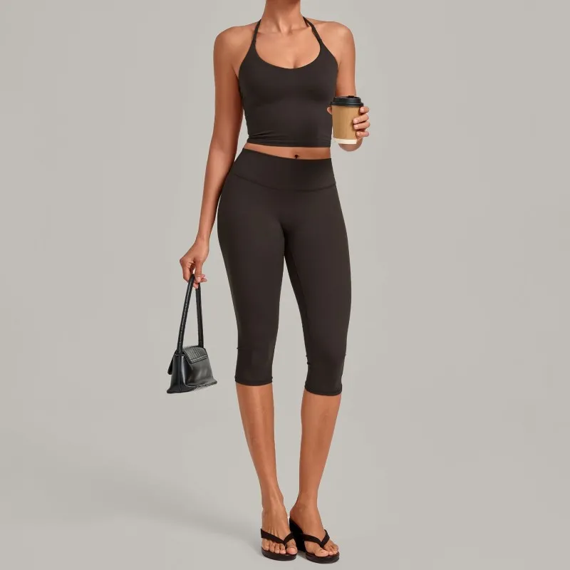 Woman 2 Piece Workout Outfits Running Activewear Sport Singlets and High Waist 3/4 Length Leggings Yoga Sets for Women FGB2712+4665