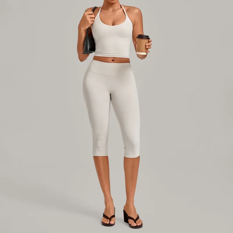 Woman 2 Piece Workout Outfits Running Activewear Sport Singlets and High Waist 3/4 Length Leggings Yoga Sets for Women FGB2712+4665