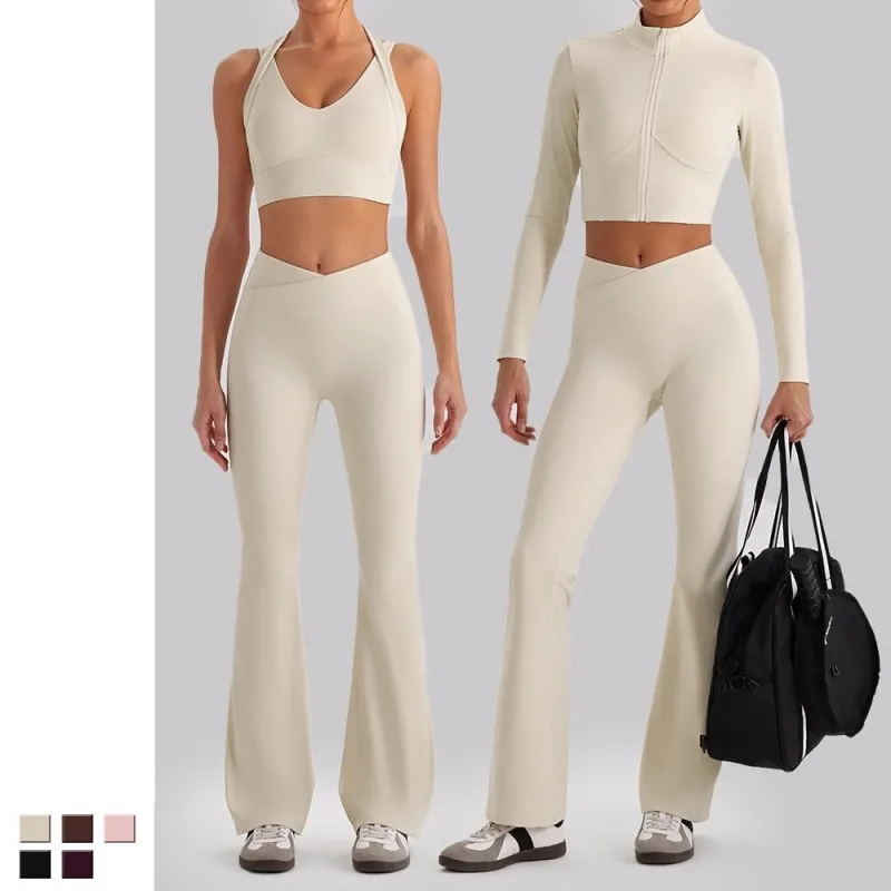 Gym Clothing Active Wear Yoga Set Bra Jackets Tight Fitting Short Top Casual Fitness Suit Women Yoga Sets FGBYW610+YW612+KW473