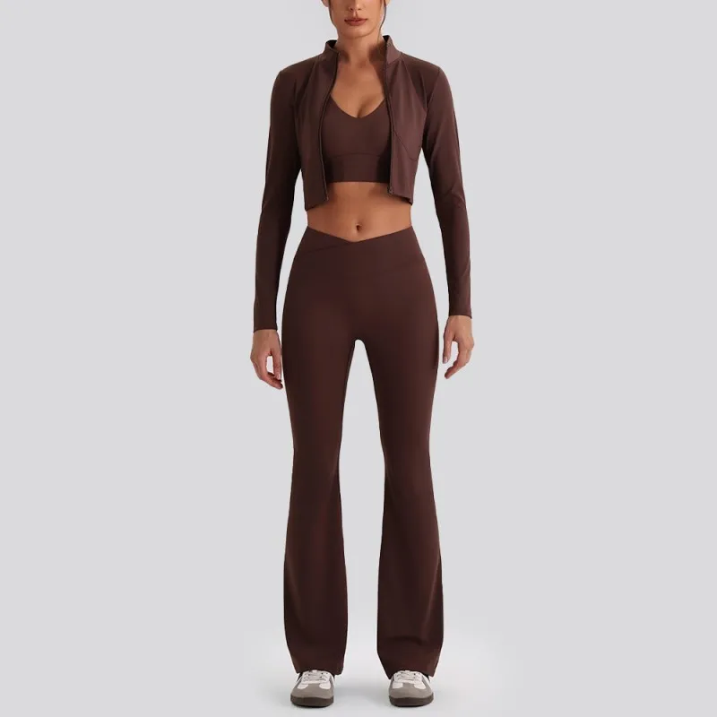 Gym Clothing Active Wear Yoga Set Bra Jackets Tight Fitting Short Top Casual Fitness Suit Women Yoga Sets FGBYW610+YW612+KW473