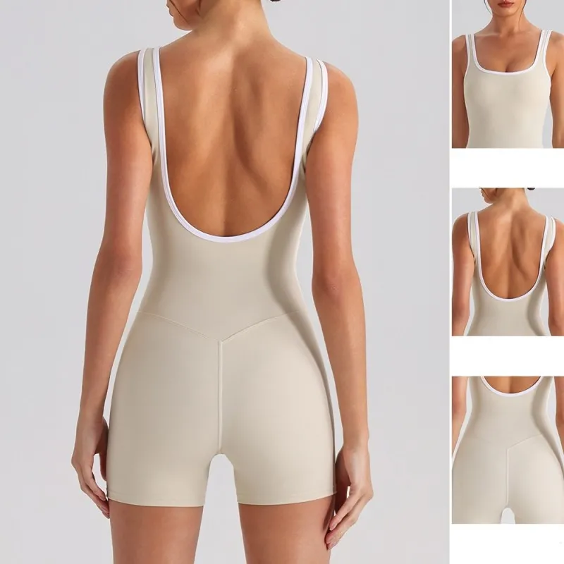 Women's Yoga Jumpsuit Backless Workout Spandex/Nylon Four-Way Stretch Quick Dry Tummy Control Butt Lifting One Piece Gym Suit FGYW1028L