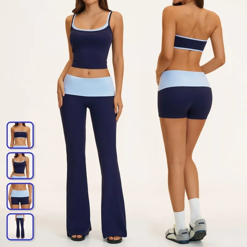 New Arrivals Tube Top Singlets Shorts Flare Leggings 4 Piece Yoga Sets Nylon Women's Activewear Workout Sets for Women FGBTZ2570