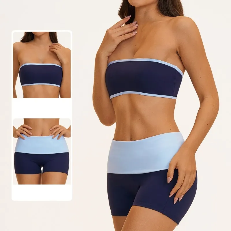 New Arrivals Tube Top Singlets Shorts Flare Leggings 4 Piece Yoga Sets Nylon Women's Activewear Workout Sets for Women FGBTZ2570