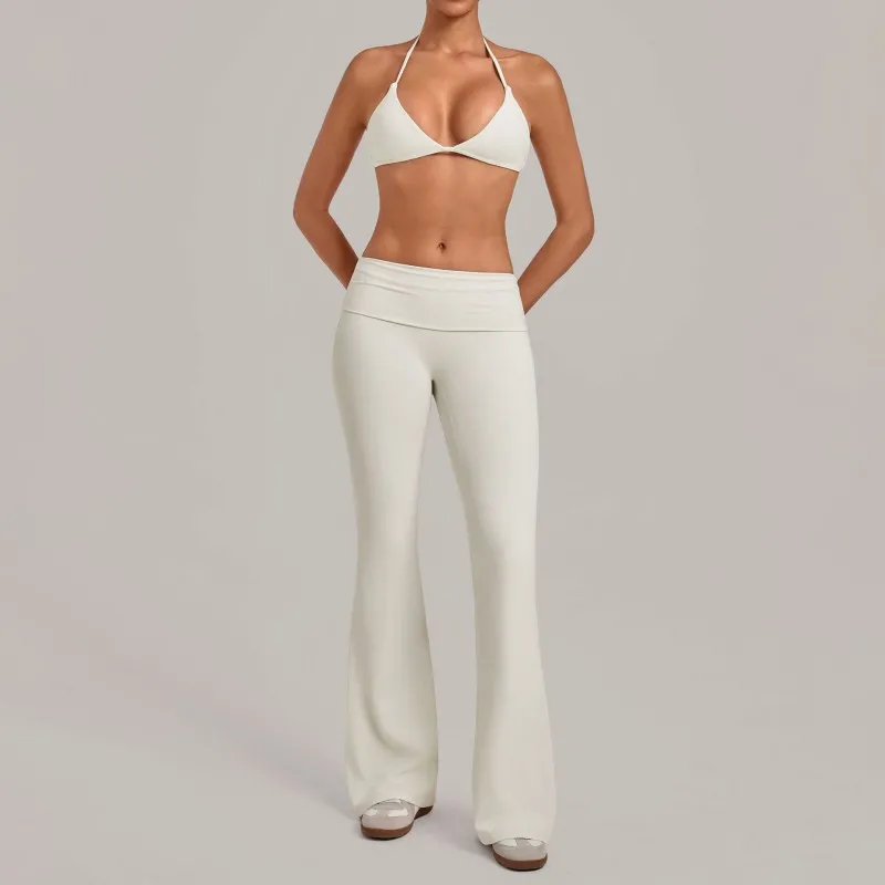 Light apricot bra+bell-bottom pants