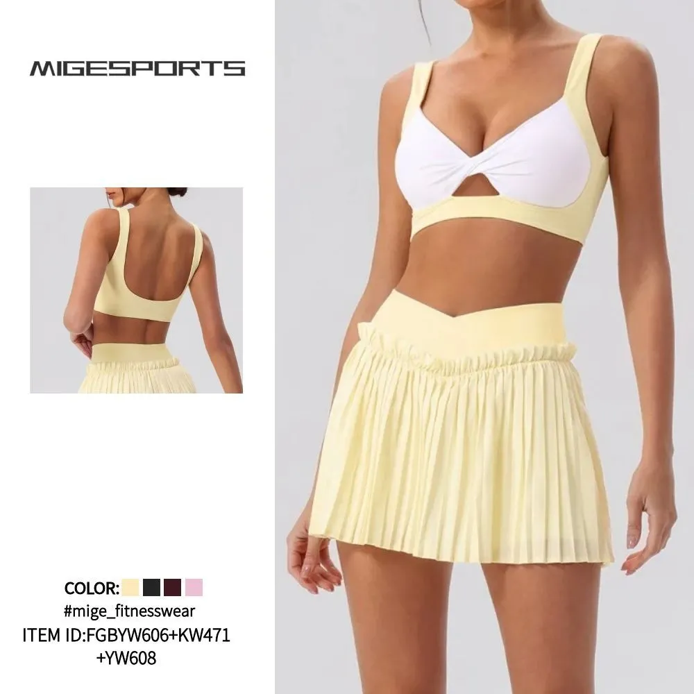Breathable Skin Friendly Yoga Skirt Dress Set for Yoga Tennis Golf Outdoor Fitness Workout Running FGBYW606+KW471+YW608