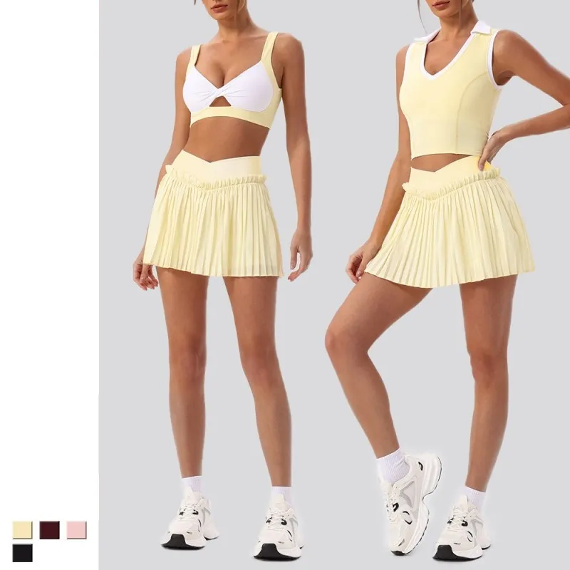 Breathable Skin Friendly Yoga Skirt Dress Set for Yoga Tennis Golf Outdoor Fitness Workout Running FGBYW606+KW471+YW608