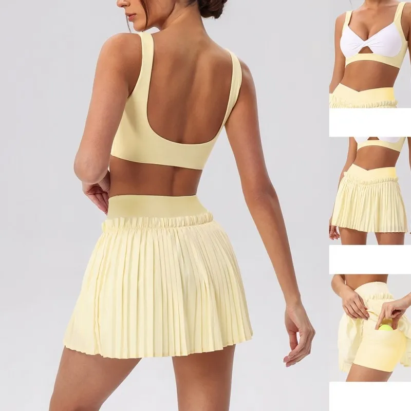 Breathable Skin Friendly Yoga Skirt Dress Set for Yoga Tennis Golf Outdoor Fitness Workout Running FGBYW606+KW471+YW608