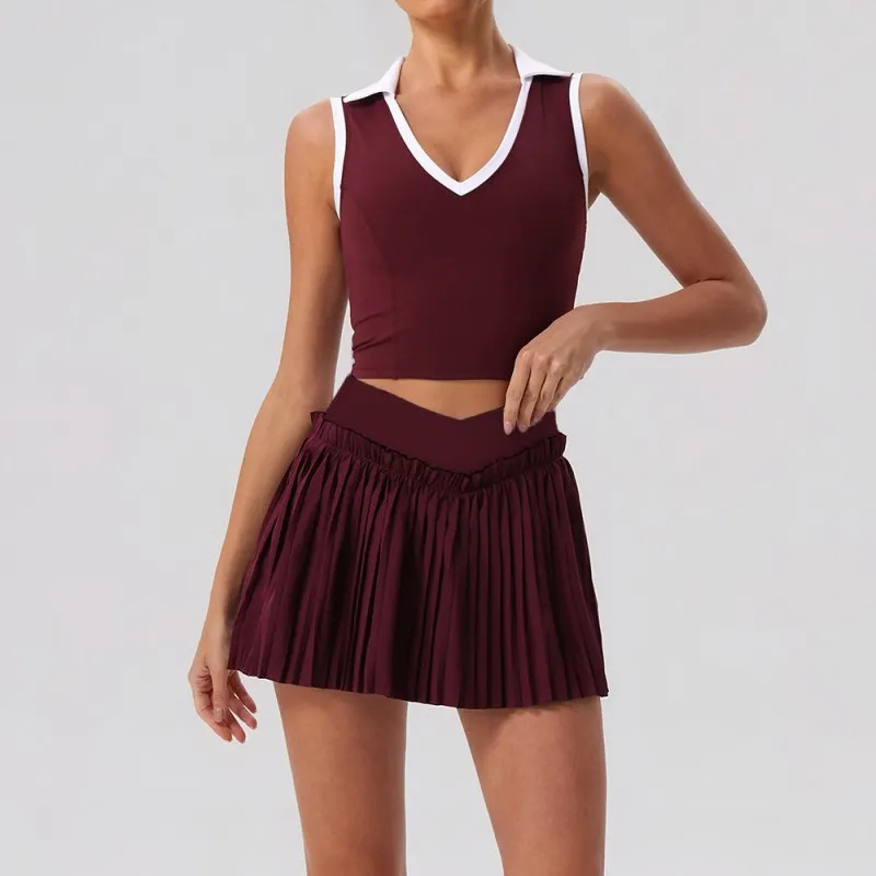 Breathable Skin Friendly Yoga Skirt Dress Set for Yoga Tennis Golf Outdoor Fitness Workout Running FGBYW606+KW471+YW608
