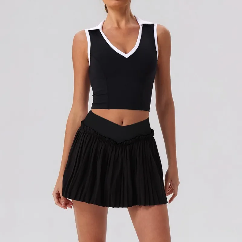 Breathable Skin Friendly Yoga Skirt Dress Set for Yoga Tennis Golf Outdoor Fitness Workout Running FGBYW606+KW471+YW608
