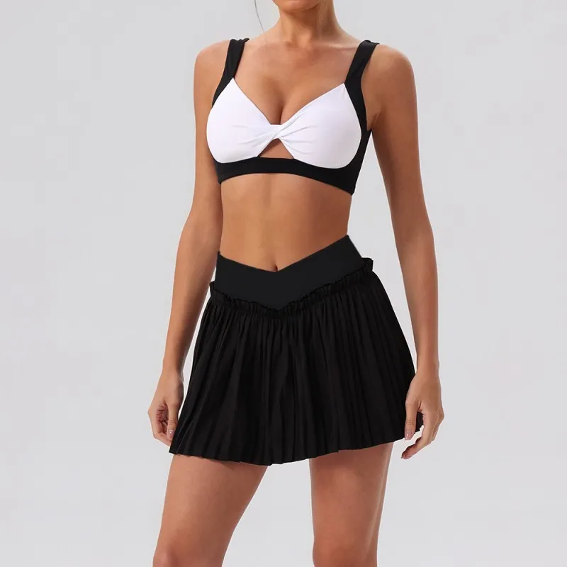 Breathable Skin Friendly Yoga Skirt Dress Set for Yoga Tennis Golf Outdoor Fitness Workout Running FGBYW606+KW471+YW608