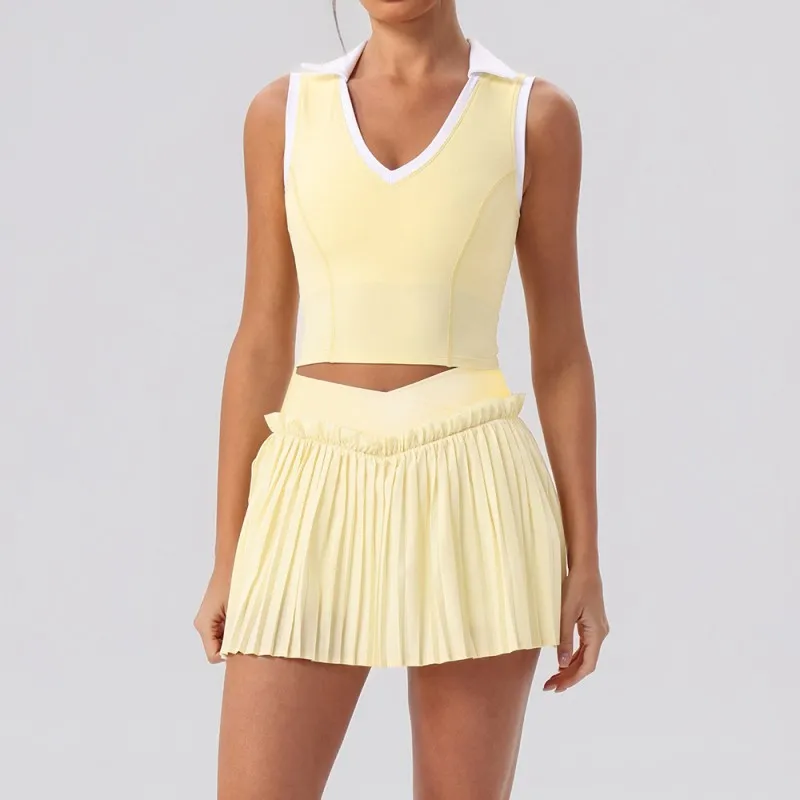 Breathable Skin Friendly Yoga Skirt Dress Set for Yoga Tennis Golf Outdoor Fitness Workout Running FGBYW606+KW471+YW608